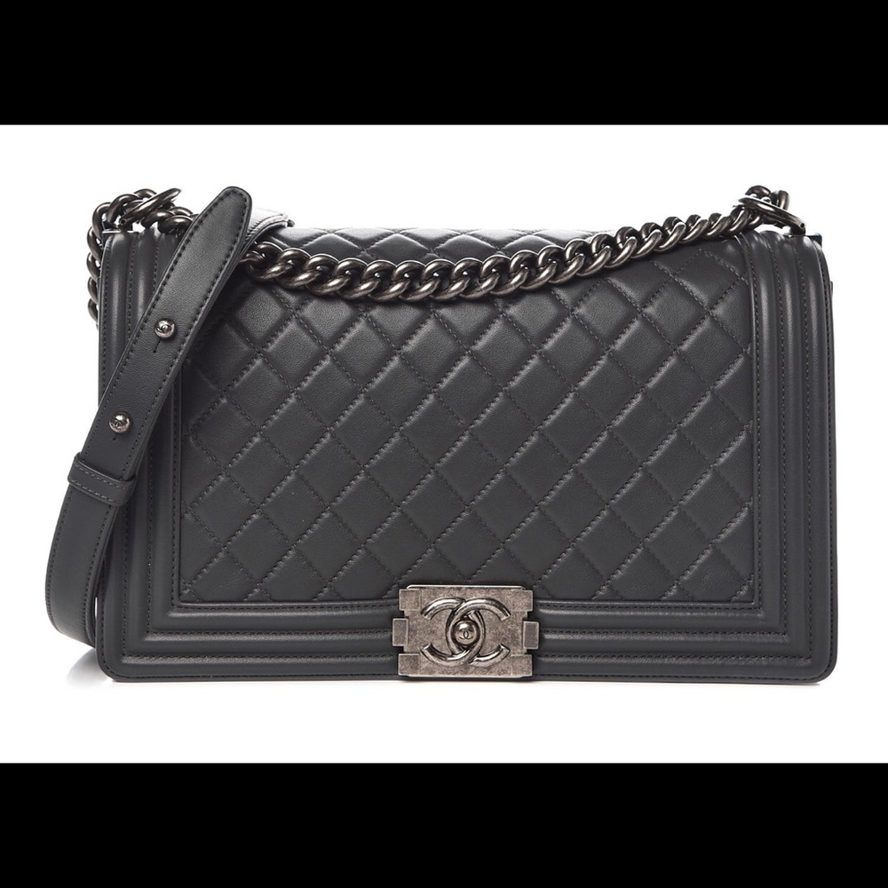 Lambskin quilted new medium Chanel boy dark gray